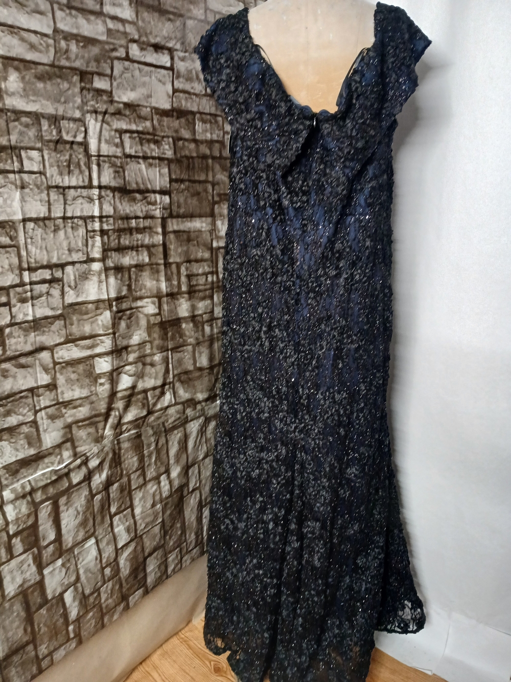 Xscape  Off The Shoulder      Navy Blue  Beaded Maxi Gown US 22W